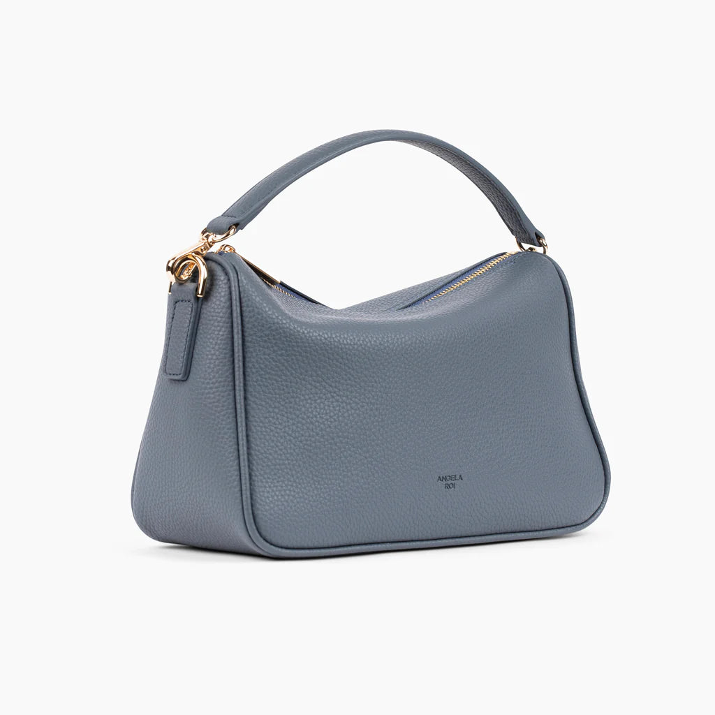 Grace Top Handle Shoulder Bag with Signet in Stone Blue