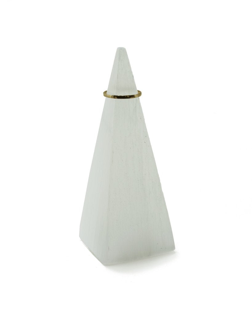 Flynn & King Selenite Four-sided Pyramid, with ring