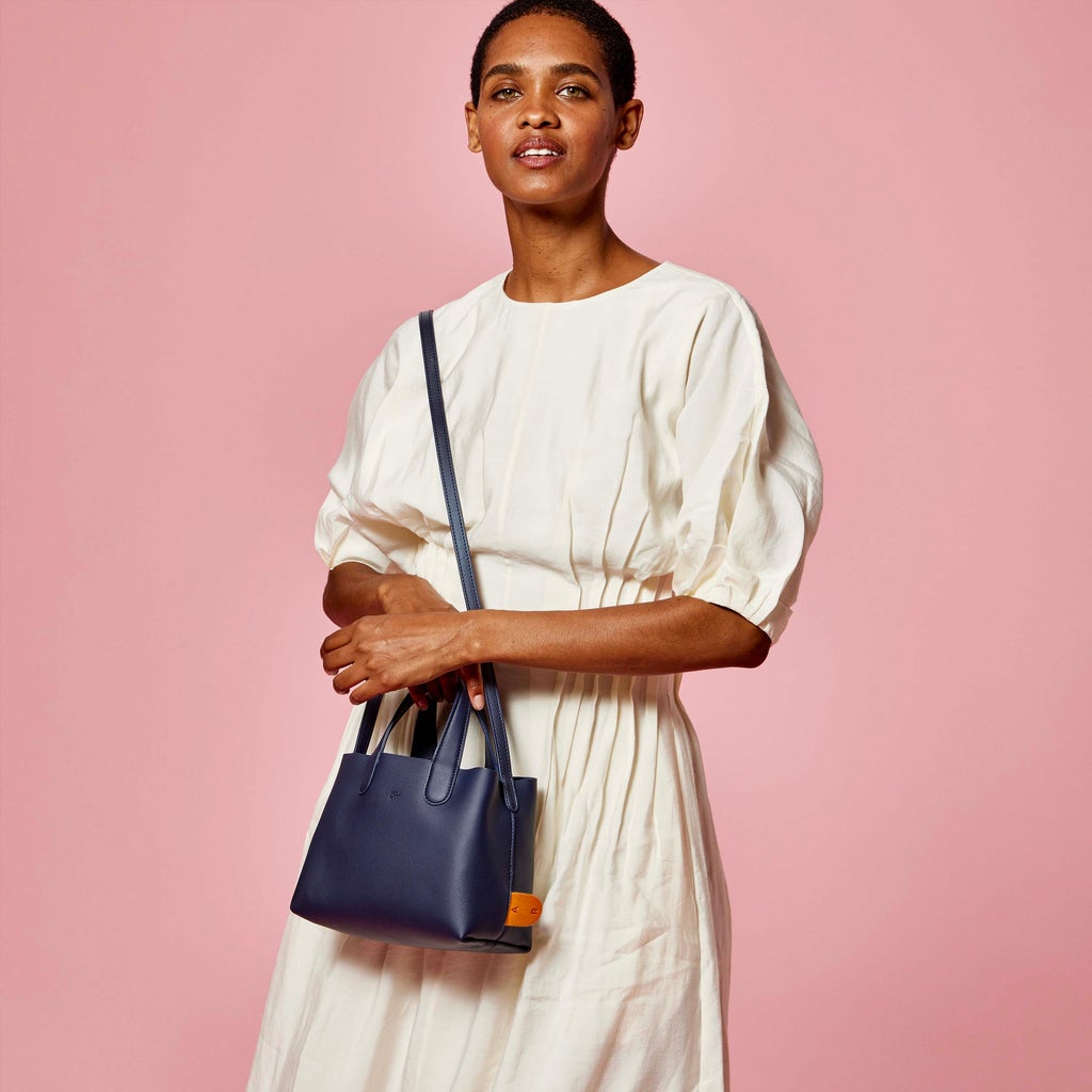 Cacta Small Tote in Navy with Orange Signet