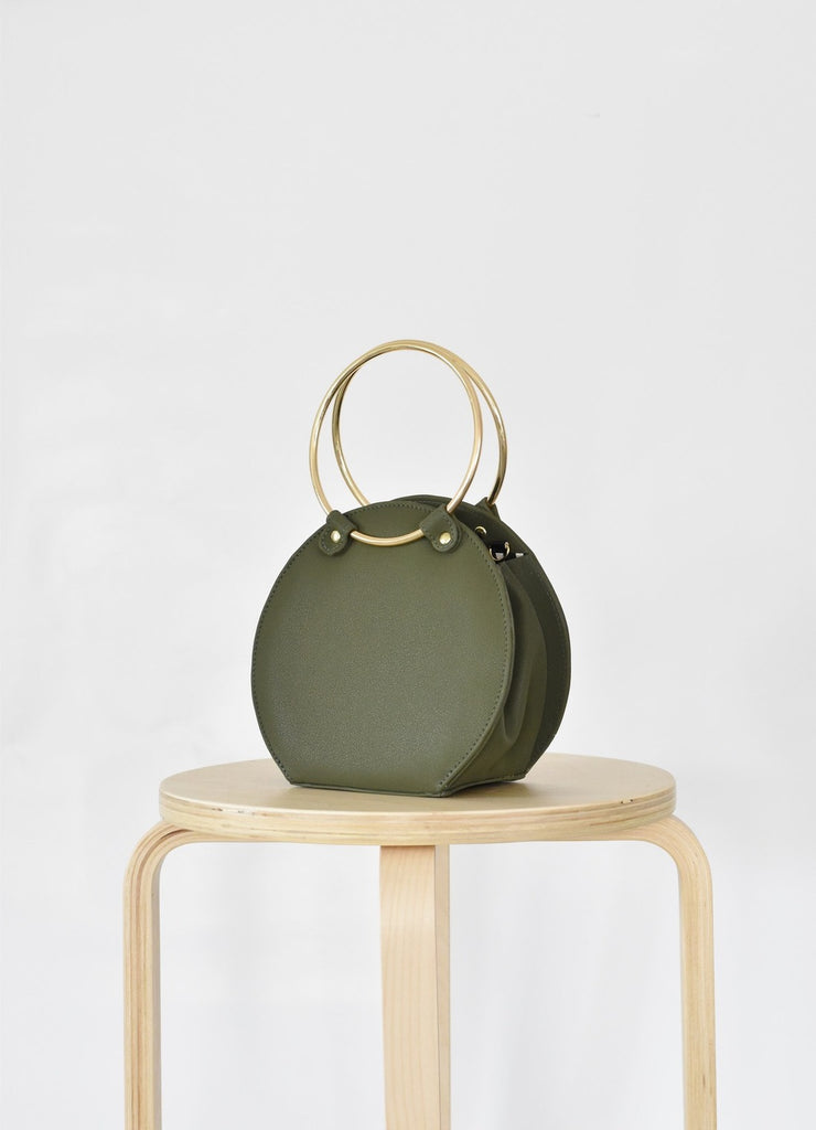 Ceibo Handcrafted Ring Bag in Olive, 3/4 view