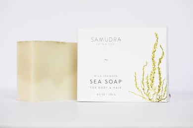 Samudra Skin & Sea Hair & Body Sea Soap, bar and packaging