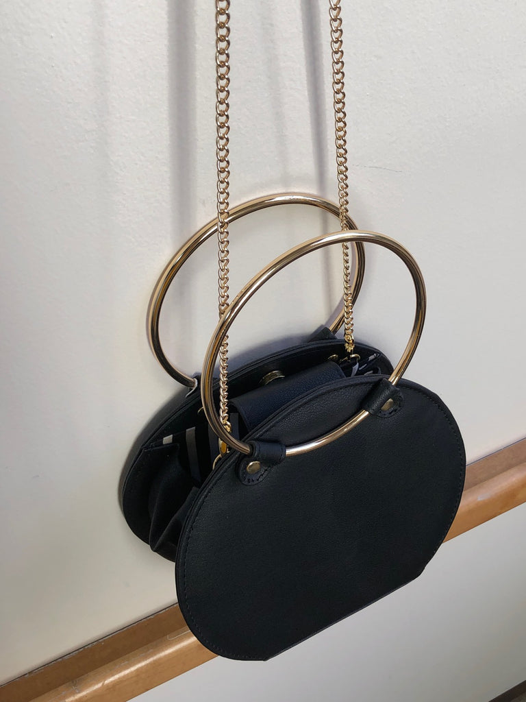 Ceibo Handcrafted Ring Bag in Black, top view