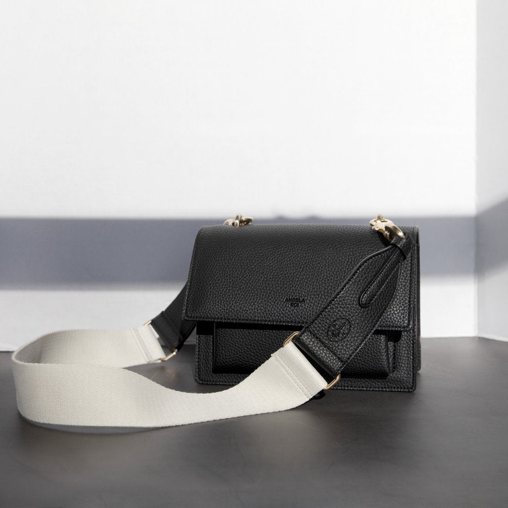 Webbing Bag Strap in Ivory/Black