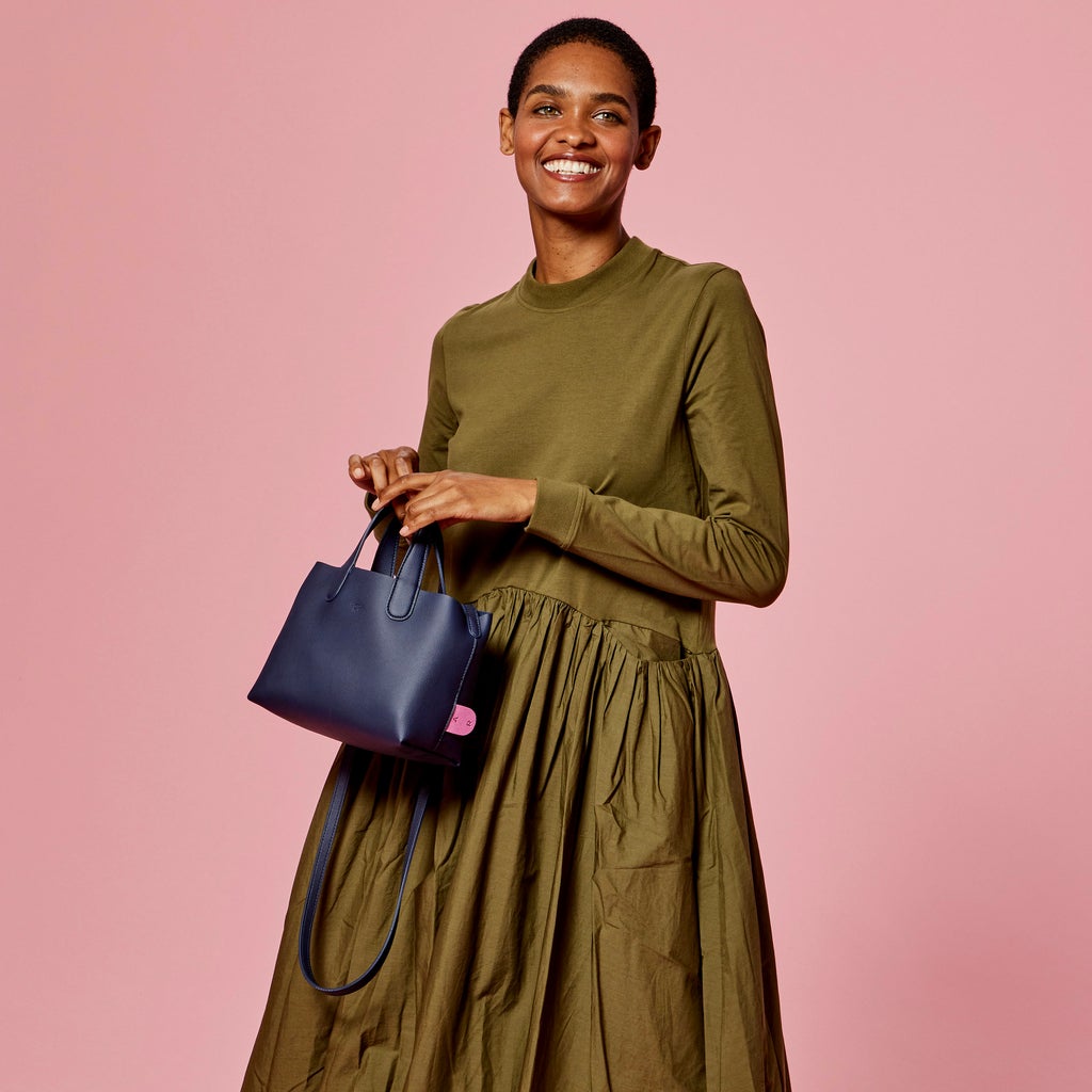 Cacta Small Tote in Navy with Pink Signet
