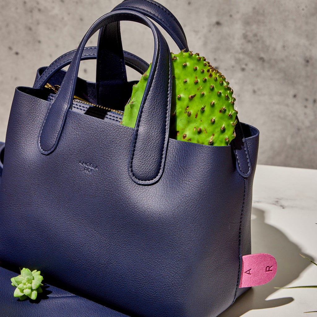Cacta Small Tote in Navy with Pink Signet