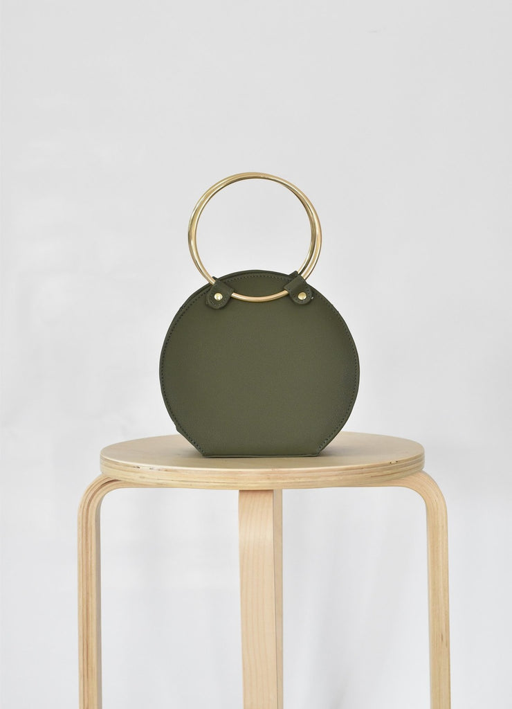 Ceibo Handcrafted Ring Bag in Olive, front view