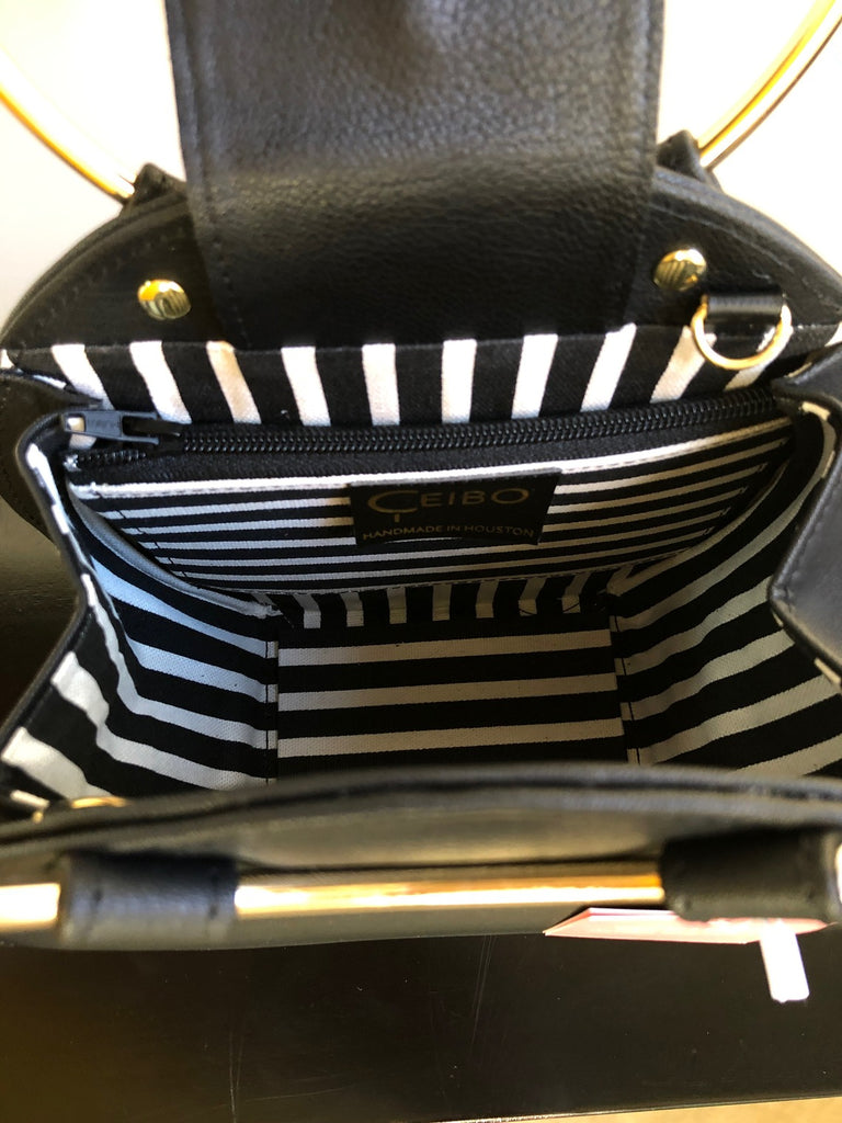 Ceibo Handcrafted Ring Bag in Black, inside view