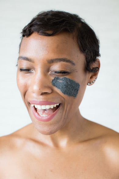 Samudra Skin & Sea Clay Mask, being used by model